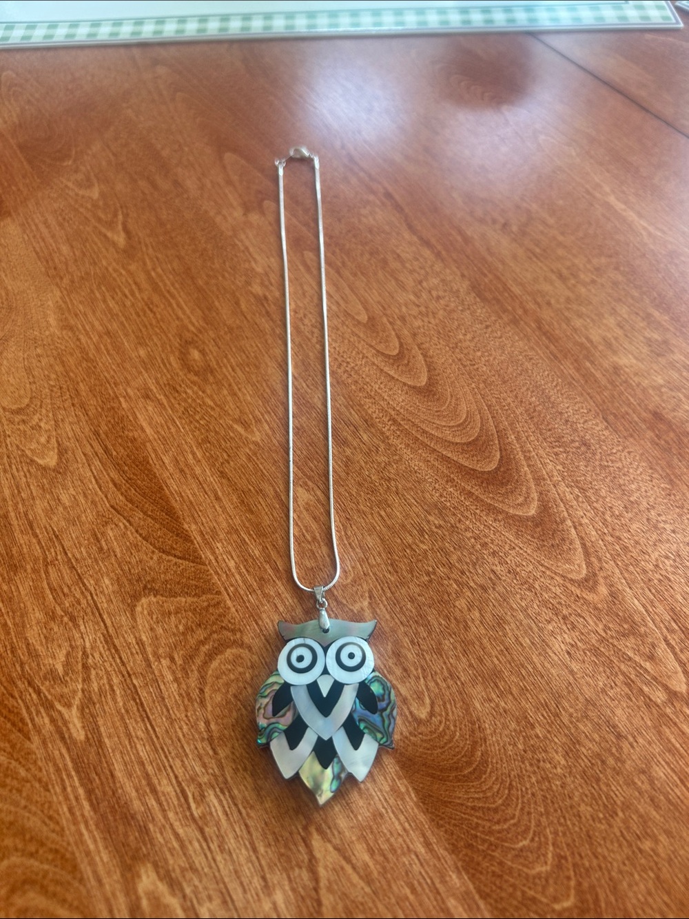 Fun Owl Abalone Clasped Necklace
